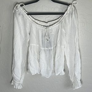 🆕 Le Lis off the shoulder long-sleeve linen cottagecore crop peasant top Size S